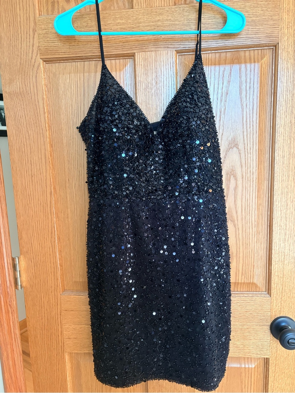 Black Sequin Spaghetti Strap Mini Dress